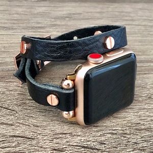 Apple Watch Black Grain Leather Wrap Bracelet